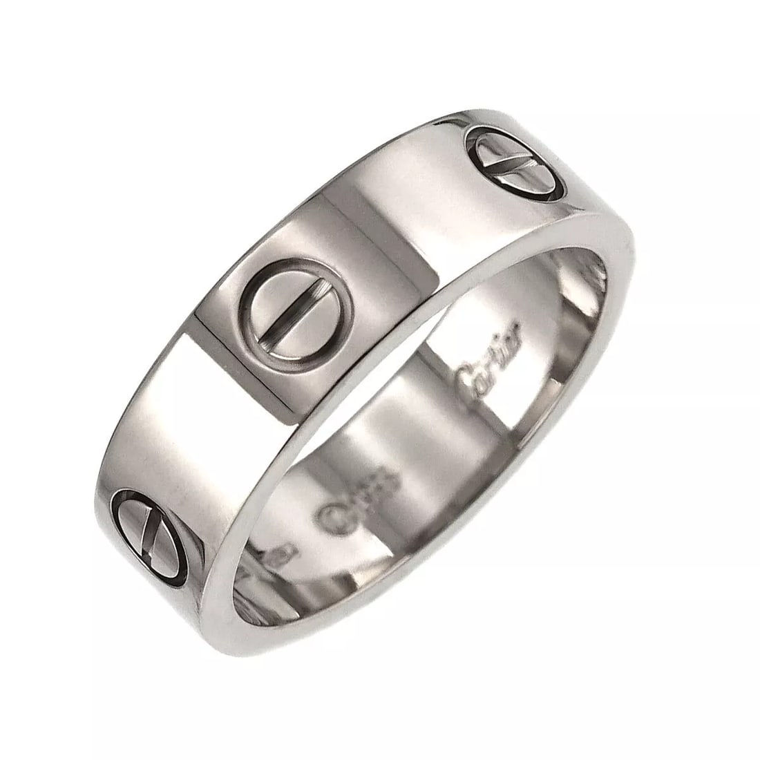 CARTIER LOVE RING 18K WHITE GOLD: Cartier Love Ring 18K White Gold Brand: Cartier Type: Ring Material: 18K Color: Gold Size: 7.75-8 Accessories: None Accessories Notice: When purchasing pre-owned goods, please refer to th