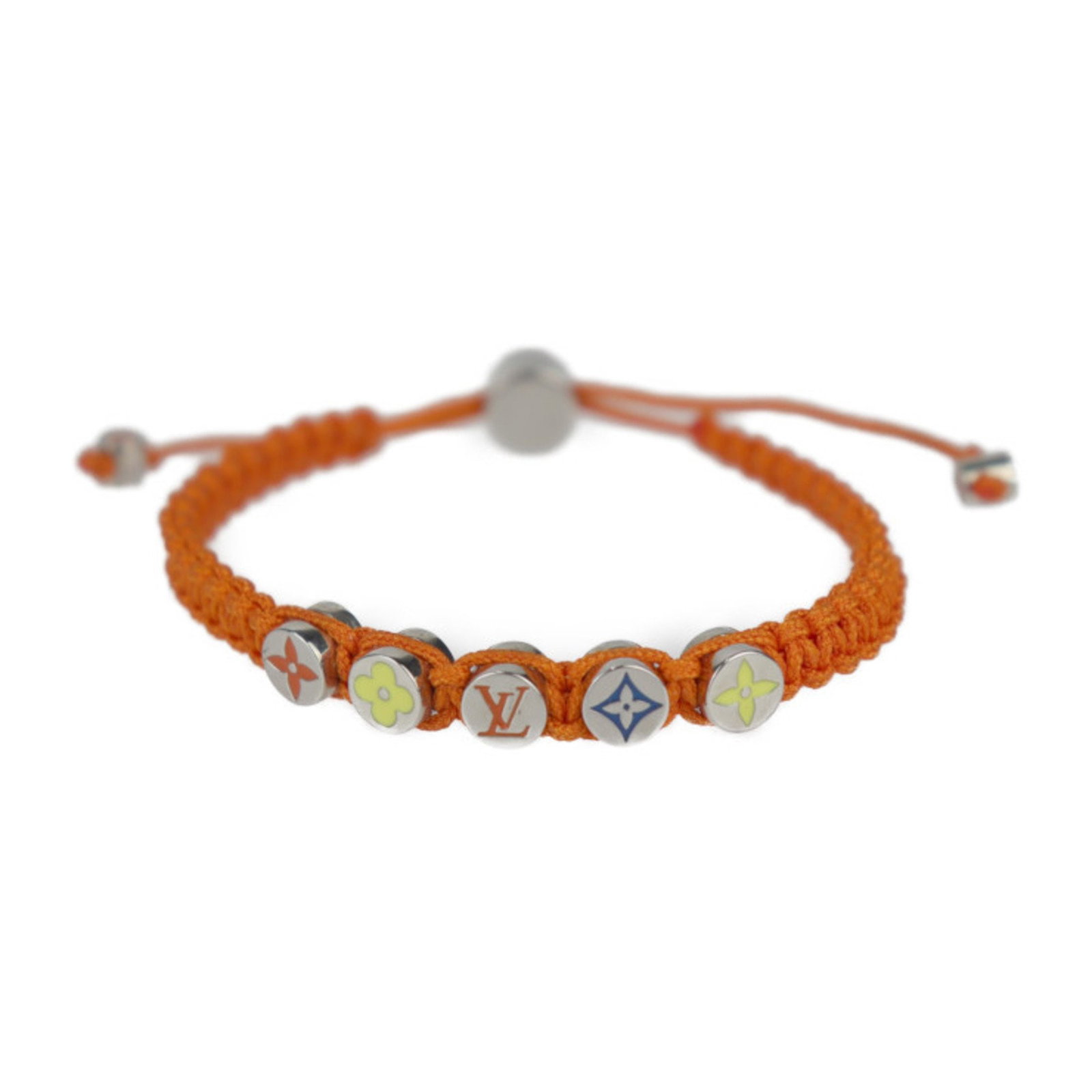 LOUIS VUITTON BRACELET MONOGRAM COLORS NYLON ORANGE: Louis Vuitton Bracelet Monogram Colors Nylon Orange Brand: Louis Vuitton Type: Charm bracelet Material: Nylon Color: Orange, Silver Size: Length: 18cm - 26cm / 7.08'' - 10.23'' Accessories: None <