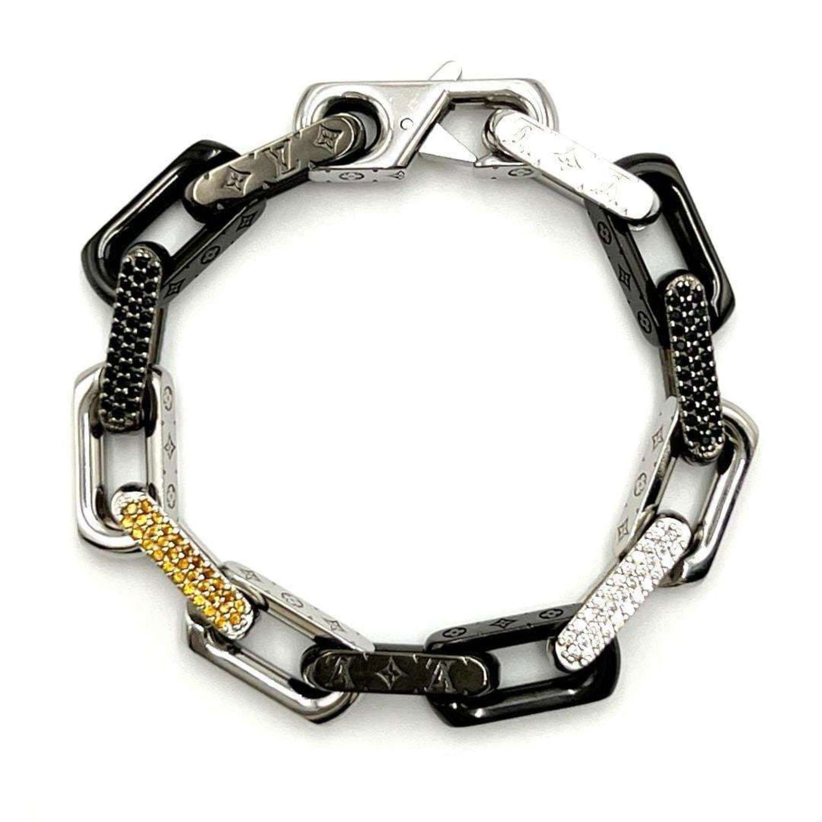 LOUIS VUITTON MEN'S MONOGRAM CHAIN BRACELET BANGLE: LOUIS VUITTON Men's Monogram Chain Bracelet Bangle Brand: Louis Vuitton Type: Charm bracelet Material: Metal, Rhinestone Color: None Size: Length 15.5cm/6.1'' Accessories: None Accessorie