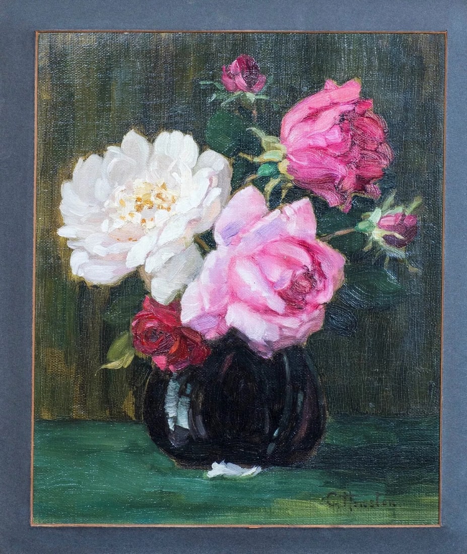 STILL LIFE OF PINK AND WHITE ROSES OIL PAINTING: Year: 19th century Size: 50cm x 40cm Medium: Oil Description: Beautiful Scottish still life painted in oil by George Houston from the 19th century, including pink and white roses. Outstanding specimen