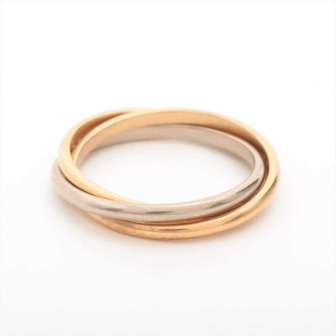 CARTIER TRINITY RING 750: Cartier Trinity Ring 750 Brand: Cartier Type: Ring Material: None Color: Not Specified Size: 4.5 US Accessories: None Accessories Notice: When purchasing pre-owned goods, please refer to