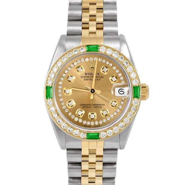ROLEX DATEJUST 31MM CUSTOM CHAMPAGNE STRING DIAMOND JUBILEE CUSTOM: Rolex Datejust 31mm Custom Champagne String Diamond Jubilee Custom Brand: Rolex Datejust Type: Watch Material: Yellow Gold & Stainless Steel Color: Dial Champagne Size: Case Size: 31 mm Accessori
