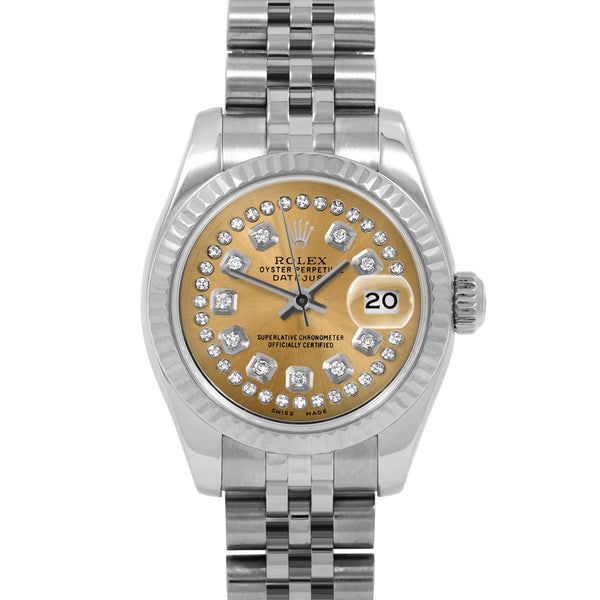 ROLEX DATEJUST 26MM CUSTOM CHAMPAGNE STRING DIAMOND JUBILEE FLUTED: Rolex Datejust 26mm Custom Champagne String Diamond Jubilee Fluted Brand: Rolex Datejust Type: Watch Material: Stainless Steel Color: Dial Champagne Size: Case Size: 26 mm Accessories: None