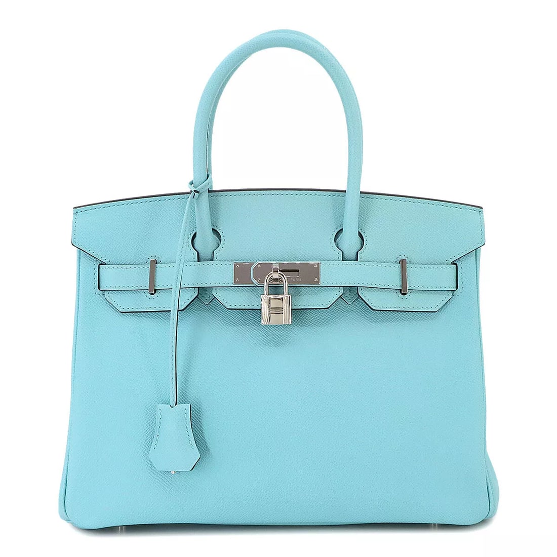HERMES BIRKIN 30 HAND BAG EPSOM LEATHER: HERMES Birkin 30 Hand Bag Epsom Leather Brand: HERMES Type: Hand bag Material: Epsom Color: Blue Atoll Size: W: 11.81 inch, H: 8.27 inch, D: 6.30 inch Handle 12.2inch (31cm) Accessories: None