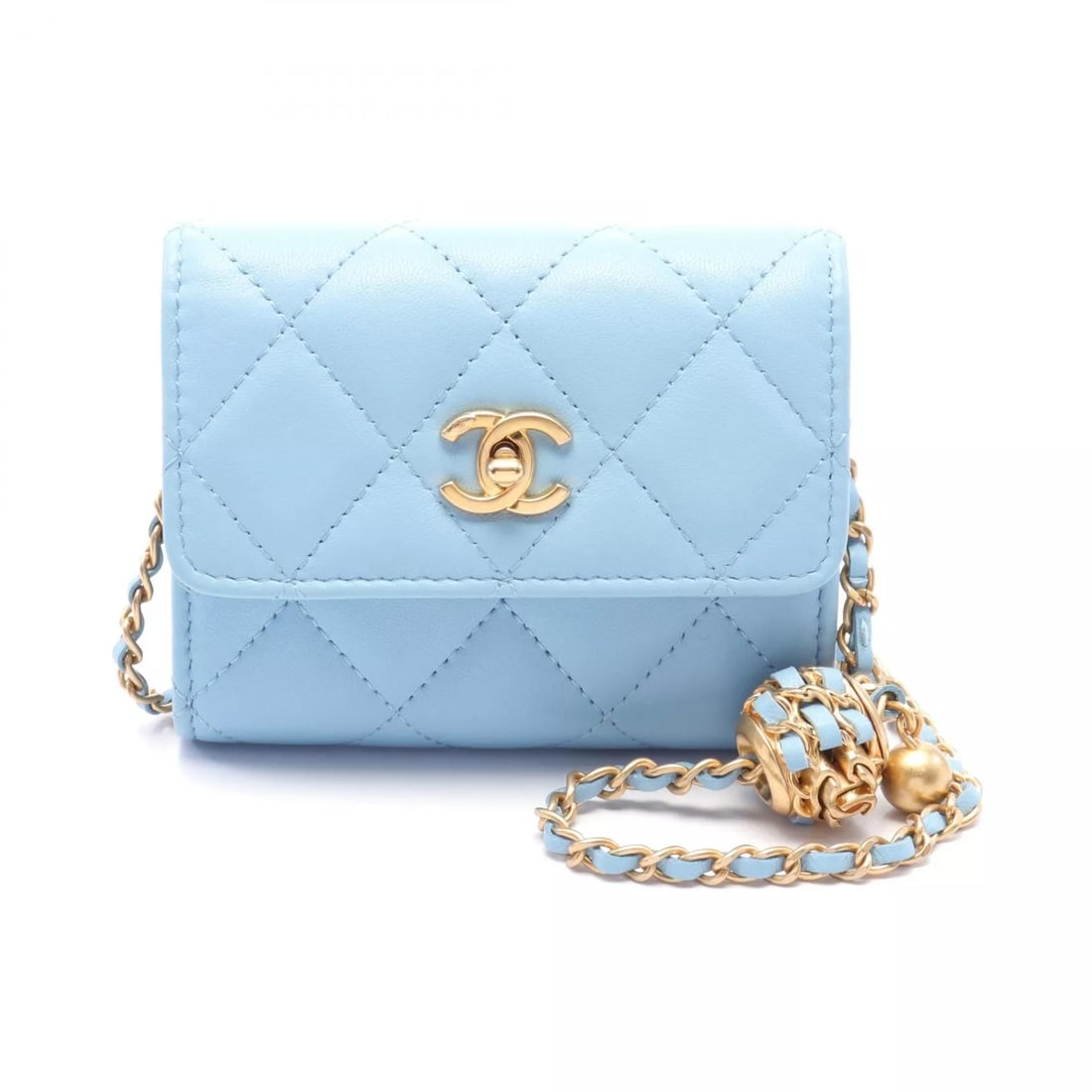 CHANEL CHAIN CROSSBODY SHOULDER BAG WALLET PURSE: CHANEL Chain crossbody Shoulder Bag wallet purse Brand: CHANEL Type: Shoulder Bag Material: leather Color: Blue??ish colors Size: (H: 3.5" x W: 4.3" x D: 1.2") Shoulder?113cm(44.5") Accessories: