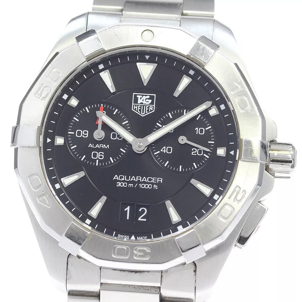 TAG HEUER AQUA RACER ALARM DATE BLACK DIAL QUARTZ MEN'S WATCH: TAG HEUER Aqua racer Alarm date black Dial Quartz Men's Watch Brand: TAG HEUER Type: Wristwatch Material: Stainless Steel Color: Band Color Silver, Dial Color black, Case Color Silver Size: Case size:
