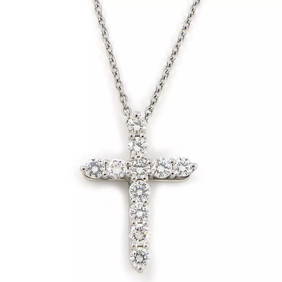 TIFFANY & CO. NECKLACE SMALL CROSS DIAMOND PT950 PLATINUM (1 of 5)