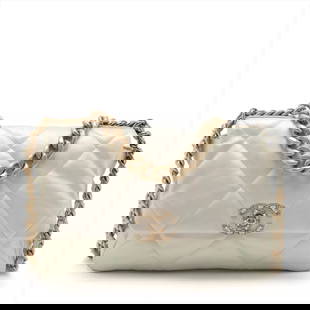 CHANEL 19 LARGE LAMBSKIN CHAIN SHOULDER BAG WHITE GOLD: Chanel 19 Large Lambskin Chain Shoulder Bag White Gold Brand: Chanel Type: Shoulder bag Material: Lambskin Color: White Size: Height: 7.9inch Length: 11.6inch Depth: 3.3inch Handle height: 3.9inch