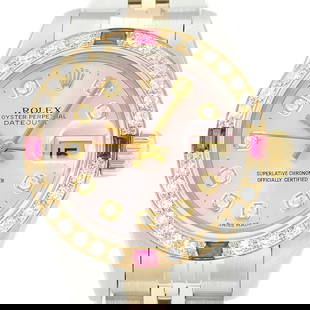 ROLEX MENS DATEJUST BLACK DIAMOND DIAL 18K WHITE GOLD & STEEL OYSTER WATCH: Rolex Ladies Datejust 18K Gold & SS Two Tone Diamond Ruby Pink Dial Watch Brand: Rolex Type: Wristwatch Material: Band Material Stainless Steel, 18K Yellow Gold, Case material Stainless Steel Color