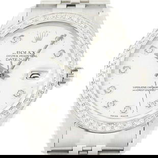 ROLEX MENS DATEJUST 18K WHITE GOLD SS BLACK DIAMOND WATCH: Rolex Mens Datejust 18K White Gold Stainless Steel White Diamond Watch Brand: Rolex Type: Wristwatch Material: Band Material Stainless Steel, Case material Stainless Steel Color: Band Color Silver,