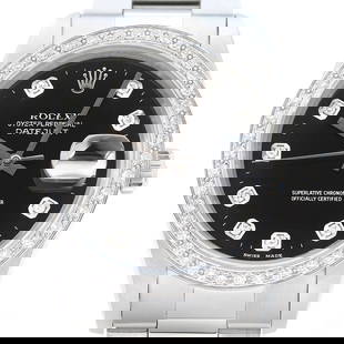 ROLEX MENS DATEJUST 18K WHITE GOLD & STEEL BLACK DIAMOND SAPPHIRE WATCH: Rolex Mens Datejust 18K Gold Steel Black Dial Diamond Watch Brand: Rolex Type: Wristwatch Material: Band Material Stainless Steel, Case material Stainless Steel Color: Band Color Silver, Dial Color