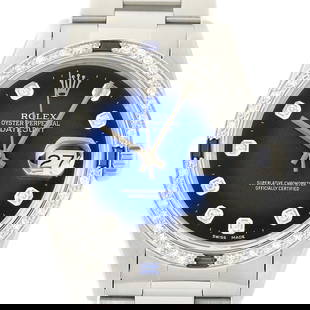 ROLEX DATEJUST 18K GOLD & STEEL BLACK DIAMOND SAPPHIRE WATCH: Rolex Mens Datejust 18K Gold Steel Blue Vignette Diamond Sapphire Watch Brand: Rolex Type: Wristwatch Material: Band Material Stainless Steel, Case material Stainless Steel Color: Band Color Silver