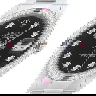 ROLEX MENS DATEJUST 18K GOLD & STEEL MOTHER OF PEARL DIAMOND WATCH: Rolex Mens Datejust 18K Gold & SS Black Diamond Ruby Watch Brand: Rolex Type: Wristwatch Material: Band Material Stainless Steel, Case material Stainless Steel Color: Band Color Silver, Dial Color
