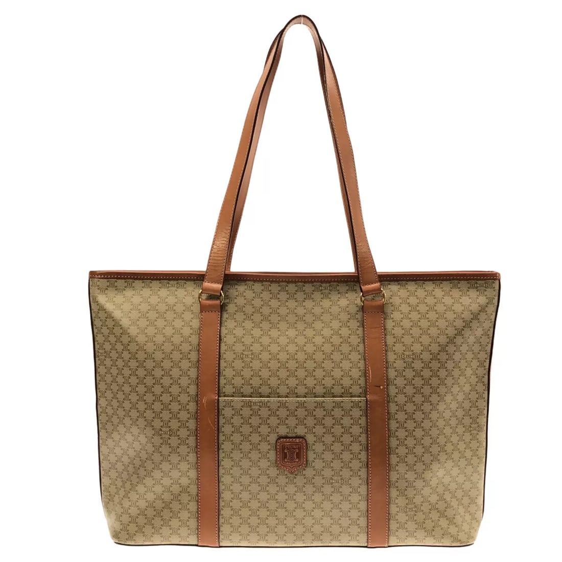 CELINE MACADAM BEIGE LIGHT BROWN PVC LEATHER SHOULDER BAG: CELINE Macadam Beige Light Brown PVC Leather Shoulder Bag Brand: CELINE Type: Shoulder Bag Material: PVC, Leather Color: Beige, Light Brown Size: Height: 11.81 inch" (30 cm) Width: 15.94 inch (40.