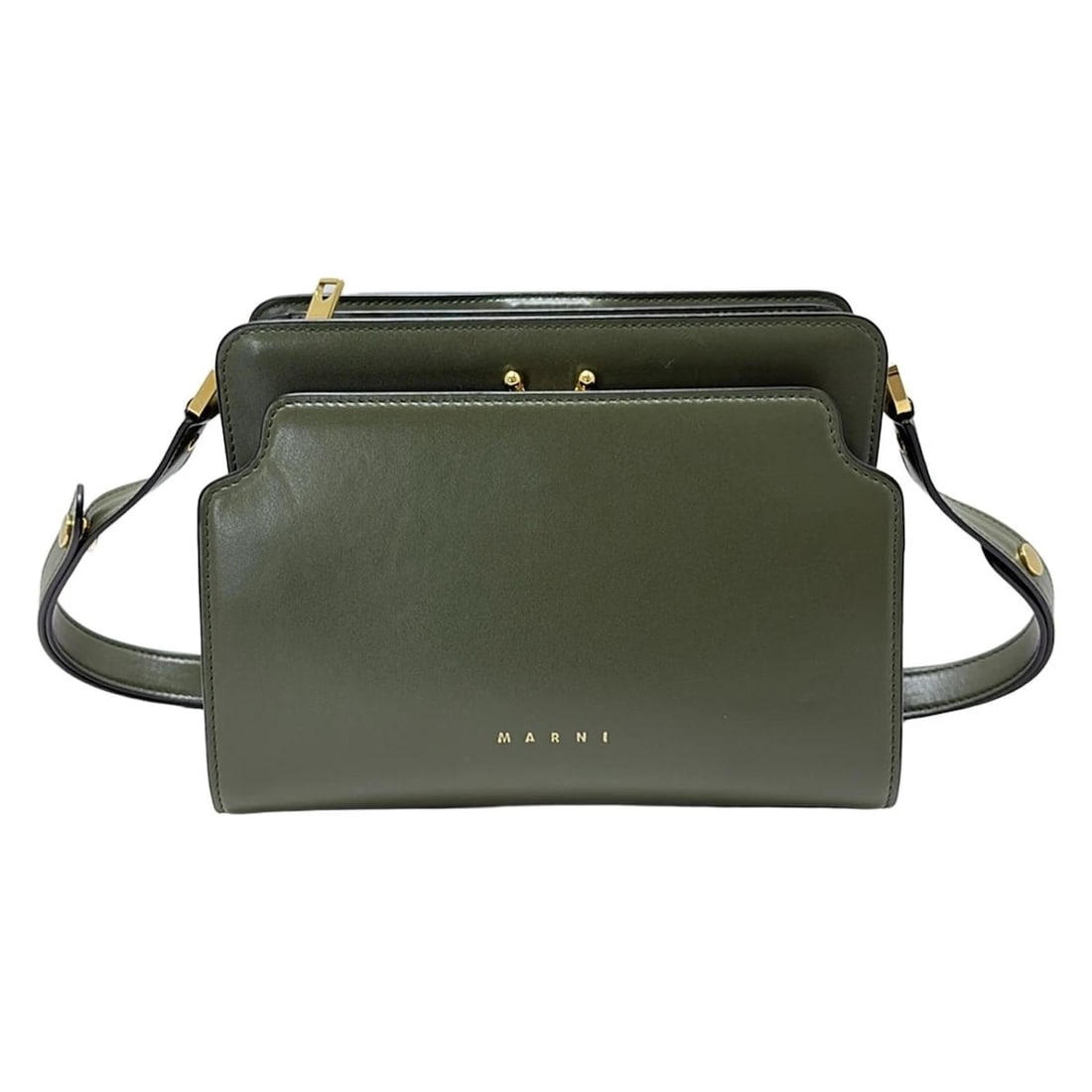 MARNI TRUNK REVERSE KHAKI LEATHER - SHOULDER BAG: MARNI Trunk Reverse Khaki Leather - Shoulder Bag Brand: MARNI Type: Shoulder Bag Material: Leather Color: Khaki Size: Height: 6.69 inch (17 cm) Width: 8.66 inch (22 cm) Depth: 3.94 inch (10 cm) Sh