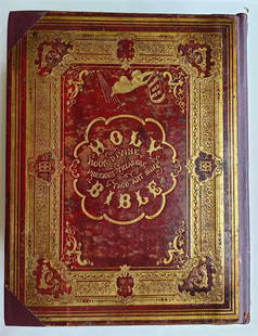 1860S ENGLISH BIBLE ANTIQUE VICTORIAN FOLIO LOVELY CIVIL WAR ERA: Year/Century: 19th century Language: English Subject: Illustrated Binding: Fine Binding Description: Old and New Testaments of the Holy Bible large folio with a few drawings. Dimensions: 9 x 11.5"; th