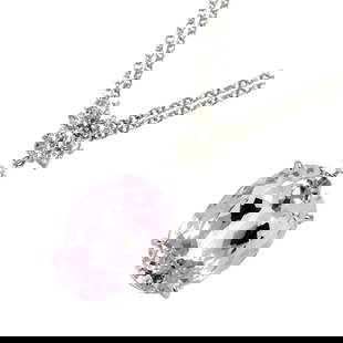 TASAKI KUNZITE DIAMOND NECKLACE 18K WHITE GOLD 750: TASAKI Kunzite Diamond Necklace 18K White Gold 750 Brand: TASAKI Type: Necklace Material: 750 White Gold Color: White Gold Size: Internal circumference:19.7inch to 16.1inch Top Charm:W15 X H36.2mm