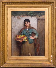 PORTRAIT OF AN ITALIAN FLOWER GIRL OIL PAINTING (1 of 9)