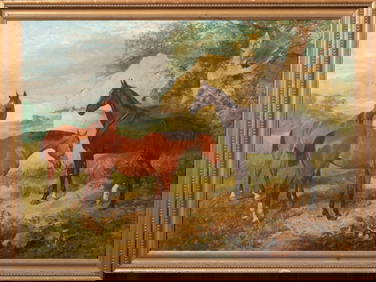THREE HORSES IN A WOODLAND OIL PAINTING (1 of 10)