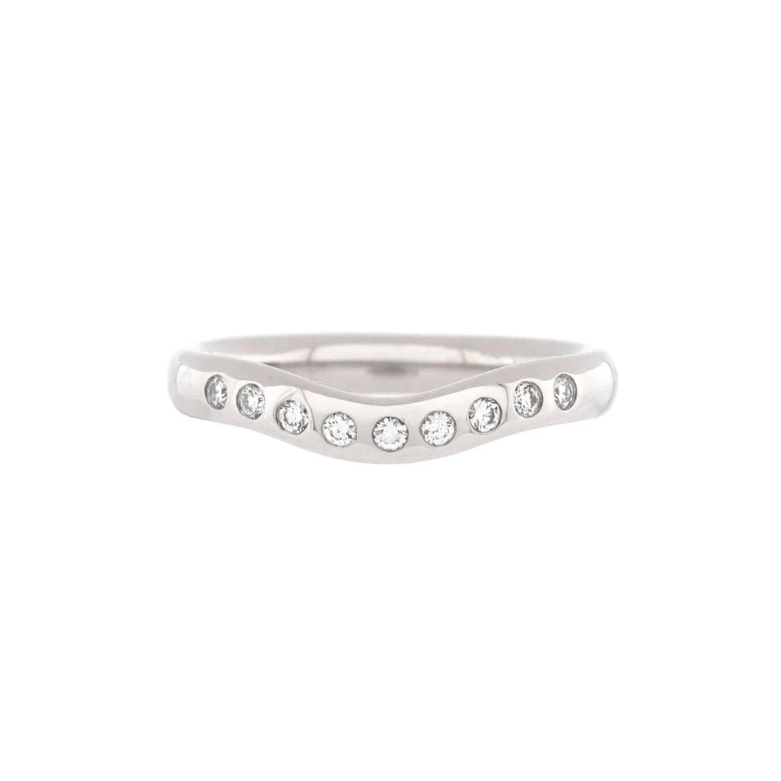 TIFFANY & CO. ELSA PERETTI CURVED WEDDING BAND RING PLATINUM: Tiffany & Co. Elsa Peretti Curved Wedding Band Ring Platinum Brand: Tiffany & Co. Type: Ring Material: Diamond, Platinum Color: Silver Size: 3.5 US Accessories: None Accessories Notice: Wh