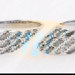 ROUND BLUE DIAMOND BAR SET STATEMENT BAND RING: Round Blue Diamond Bar Set Statement Band Ring Brand: Unbranded Type: Ring Material: White Gold Color: None Size: 7.75 US Accessories: None Accessories Notice: When purchasing pre-owned go