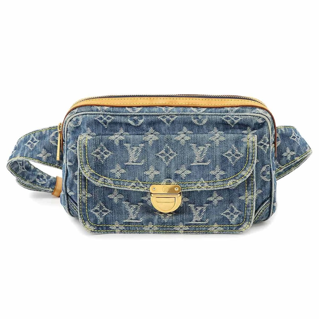 LOUIS VUITTON MONOGRAM DENIM BUM BAG: LOUIS VUITTON Monogram Denim Bum Bag Brand: LOUIS VUITTON Type: Waist pouch Material: Monogram Denim Canvas Color: Blue Size: W 9.25 inch, H 5.91 inch, D 2.17 inch Shoulder 24.4inch to 31.5inch (62cm 