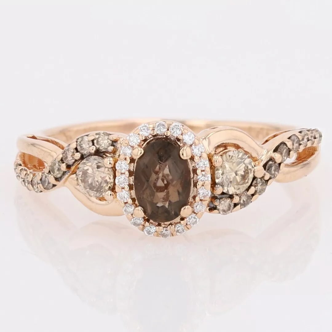 LE VIAN SMOKY QUARTZ AND DIAMOND HALO STATEMENT RING: Le Vian Smoky Quartz and Diamond Halo Statement Ring Brand: Le Vian Type: Ring Material: Rose Gold Color: None Size: 8 US Accessories: None Accessories Notice: When purchasing pre-owned go