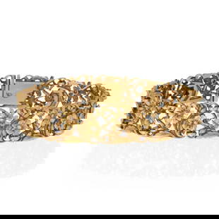 ART NOUVEAU FRENCH BRACELET DIAMOND: Art Nouveau French Bracelet Diamond Brand: Unbranded Type: Bracelet Material: 18k &17k yellow gold Color: Yellow Size: 8" long x 0.55" wide x 0.12" high Accessories: None Accessories Notic