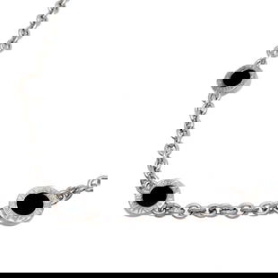 BVLGARI 750WG ONYX WOMEN'S AND MEN'S NECKLACE: Bvlgari 750WG Onyx Women's and Men's Necklace Brand: Bvlgari Type: Necklace Material: White gold Color: White Size: Neck Circumference 40 cm / 15.74'' Stone Size (HxW) 13.00mm x 13.00mm / 0.51'' x