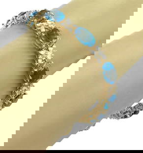 ESTATE BLUE TOPAZ & DIAMOND 14K YELLOW GOLD OVAL STAR LINK BRACELET: Estate Blue Topaz & Diamond 14k Yellow Gold Oval Star Link Bracelet Brand: Unbranded Type: Bracelet Material: 14k yellow gold Color: Blue Size: Measurements: 7" long x 0.29" wide x 0.23" high Acc