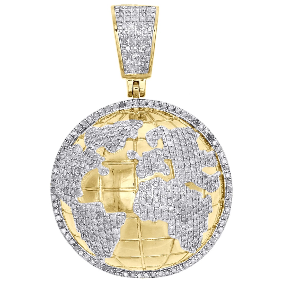 10K YELLOW GOLD DIAMOND DOMED 3D WORLD MAP PENDANT: 10K Yellow Gold Diamond Domed 3D World Map Pendant Brand: JFL Diamonds & Timepieces Type: Pendant Material: Metal Type:Yellow GoldMetal Purity:10k Color: Main Stone Color:White Size: Pendant Lengt
