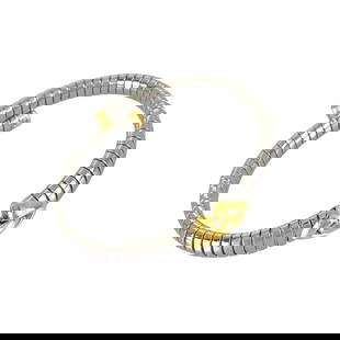BVLGARI DOPPIO CUORE WHITE GOLD BRACELET: BVLGARI Doppio Cuore White gold Bracelet Brand: BVLGARI Type: Bracelet Material: Stainless Steel 18K Yellow Gold Color: Silver Size: Wrist Size:15cm Accessories: None Accessories Notice: W