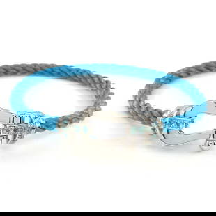 FRED BRACELET FORCE LARGE MODEL TOURMALINE TURQUOISE COLORED: FRED Bracelet Force Large Model Tourmaline Turquoise Colored Brand: FRED Type: Bracelet Material: 750(18K) White Gold Stainless Steel Color: Main Stone Color Blue Size: Wrist Size : 6.69"(inches)
