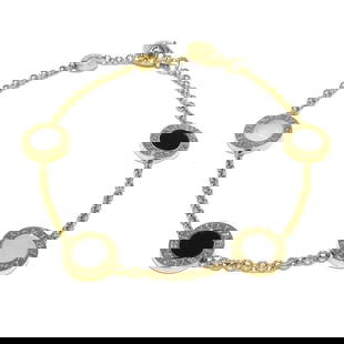 BVLGARI 18K ROSE GOLD ONYX MOTHER-OF-PEARL: BVLGARI 18K Rose Gold Onyx mother-of-pearl Brand: BVLGARI Type: Bracelet Material: 18K Rose Gold, Onyx, Mother of Pearl Color: 18K Rose Gold, Onyx, mother-of-pearl Size: [ Measurements ] Wrist Aro