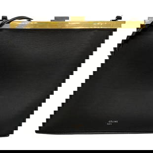 CELINE CLASP MINI BLACK GOLD LEATHER HARDWARE SHOULDER BAG: CELINE Clasp Mini Black Gold Leather Hardware Shoulder Bag Brand: CELINE Type: Shoulder Bag Material: Leather, Hardware Color: Black, Gold Size: Height : 7.87 inch (20 cm) Width : 9.06 inch (23 cm