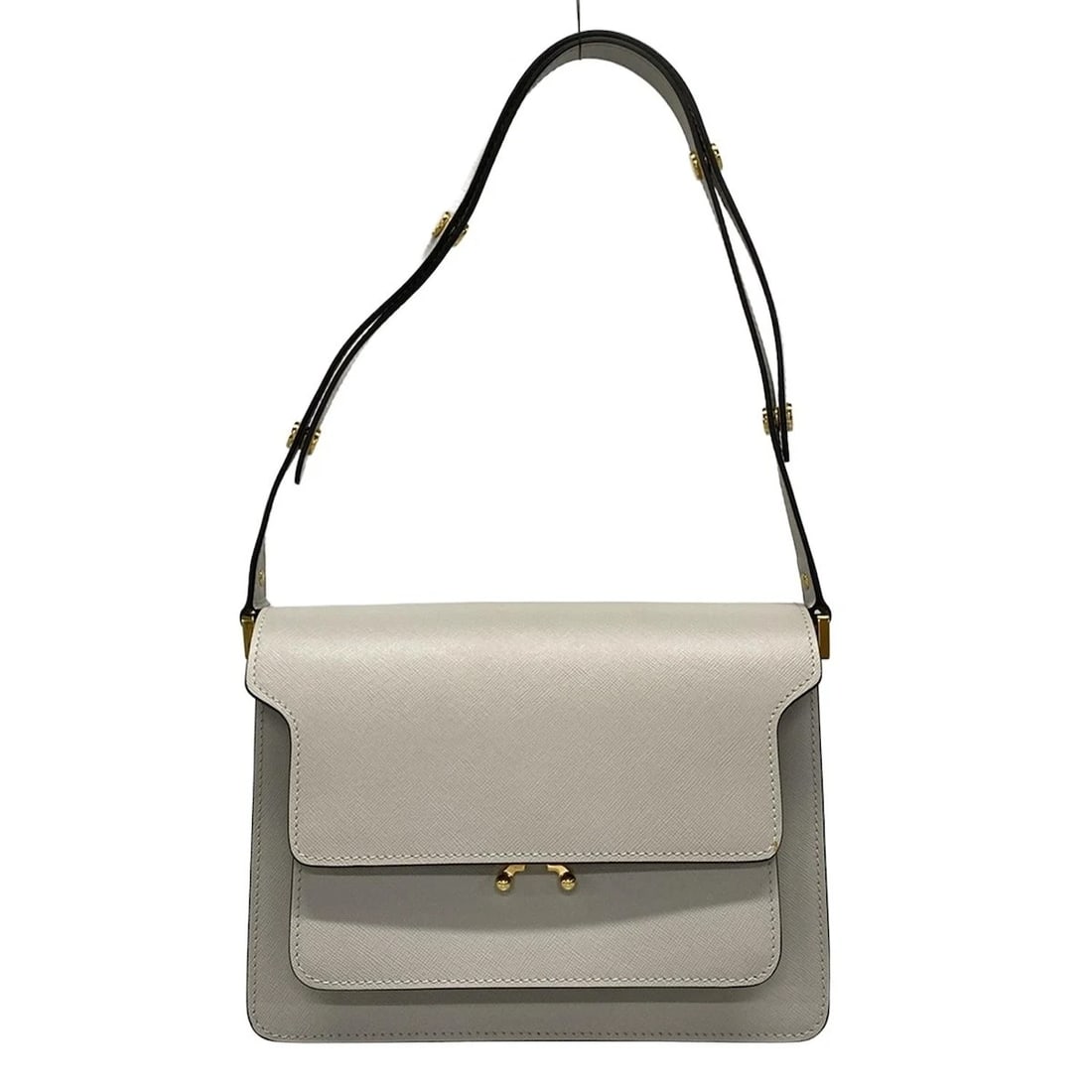 MARNI TRUNK LIGHT GRAY GOLD LEATHER HARDWARE: MARNI Trunk Light gray Gold Leather Hardware Brand: MARNI Type: Shoulder Bag Material: Leather, Hardware Color: Light gray, Gold Size: Height : 7.09 inch (18 cm) Width : 9.06 inch (23 cm) Depth :