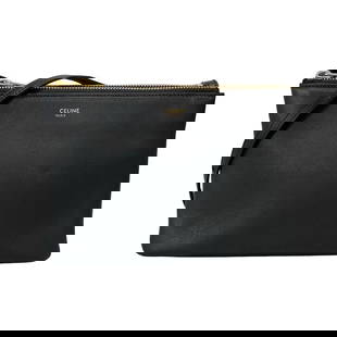 CELINE TRIO SMALL BLACK LEATHER SHOULDER BAG: CELINE Trio Small Black Leather Shoulder Bag Brand: CELINE Type: Shoulder Bag Material: Leather Color: Black Size: Height : 5.51 inch (14 cm) Width : 8.27 inch (21 cm) Depth : 0.79 inch (2 cm) Sho