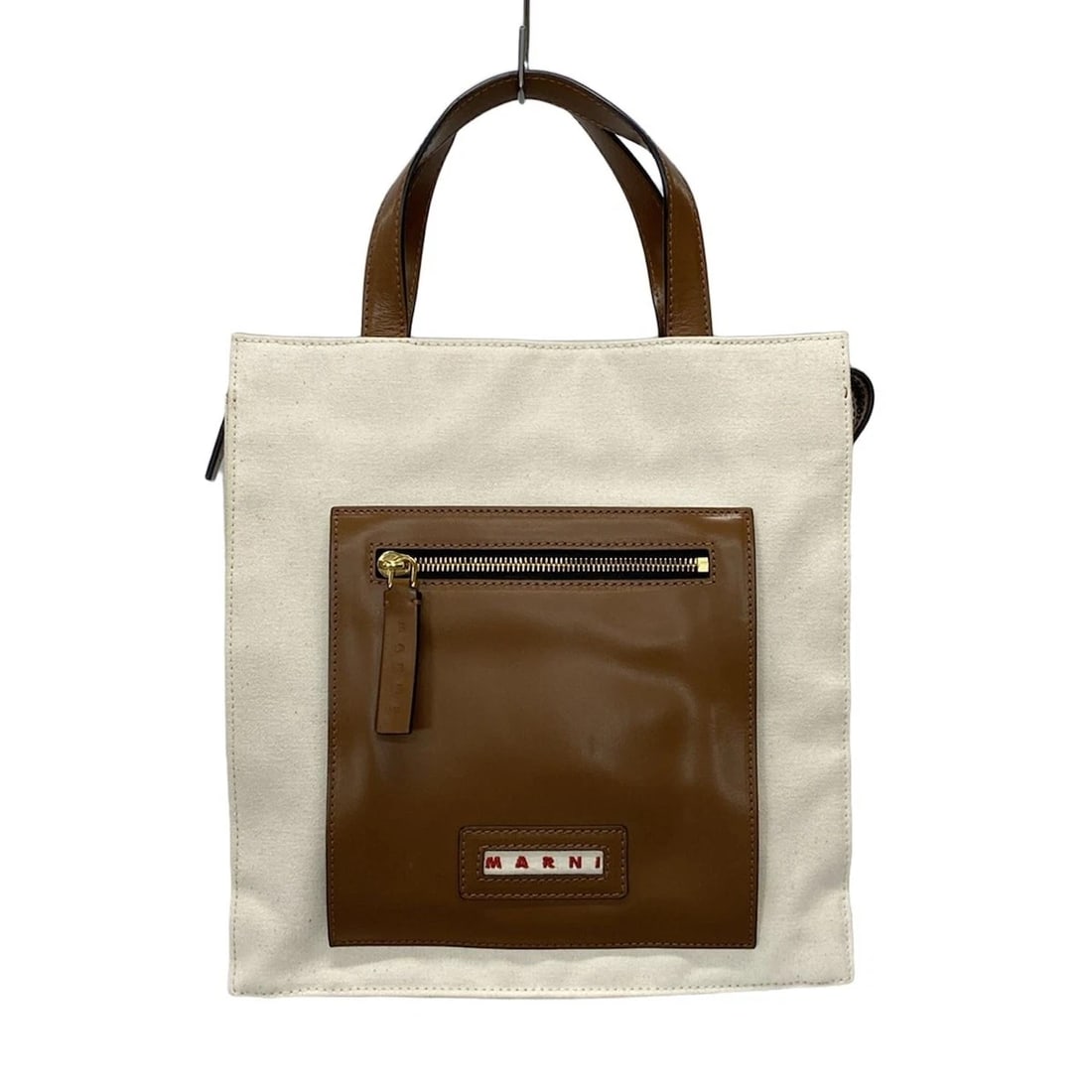 MARNI CREAM DARK BROWN CANVAS LEATHER TOTE BAG: MARNI Cream Dark Brown Canvas Leather Tote Bag Brand: MARNI Type: Tote Bag Material: Canvas, Leather Color: Cream, Dark Brown Size: Height : 11.02 inch (28 cm) Width : 10.63 inch (27 cm) Depth : 3