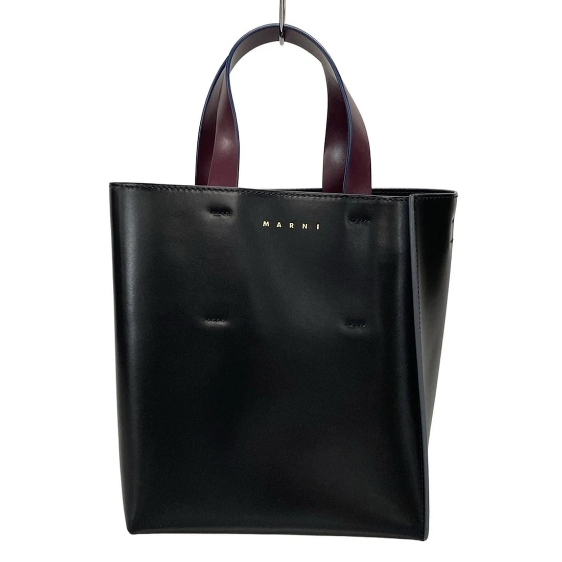 MARNI MUSEO MINI BLACK PURPLE LEATHER TOTE BAG: MARNI Museo Mini Black Purple Leather Tote Bag Brand: MARNI Type: Tote Bag Material: Leather Color: Black, Purple Size: Height : 8.66 inch (22 cm) Width : 7.48 inch (19 cm) - 8.66 inch (22 cm) Dep