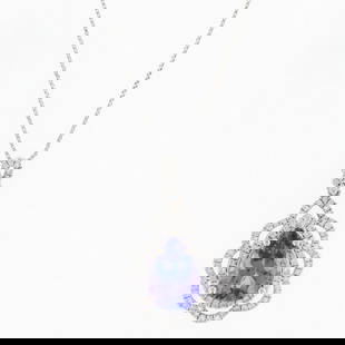 PEAR TANZANITE W/ DIAMOND HALOS PENDANT ON NECKLACE 14K WHITE GOLD: Pear Tanzanite w/ Diamond Halos Pendant on Necklace 14k White Gold Brand: Unbranded  Type: Necklace  Material: 14k White Gold  Color: Main Stone Color: Violetish Blue  Size: Necklace Measurement: 18"