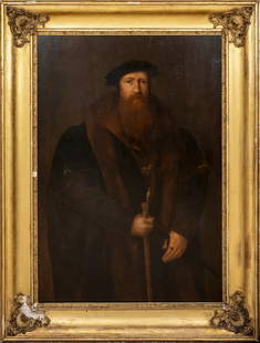 PORTRAIT OF WILLIAM PAGET OIL PAINTING: Year: 16th century Size: 63" x 46" Medium: Oil Description: William Paget, Baron Paget De Beaudesert, is seen in this large oil on panel Tudor court portrait from the 16th century. An early and