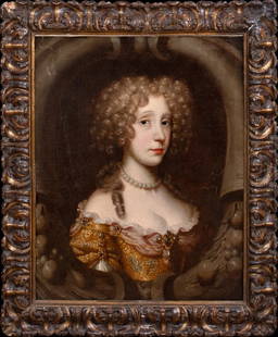 PORTRAIT OF LADY FRANCES NORCLIFFE OIL PAINTING: Year: 17th century Size: 37" x 30" Medium: Oil Description: John Michael Wrrght's large oil painting of Lady Frances Norcliffe from the 17th century. A portrait in excellent quality and condition, pla
