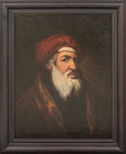 PORTRAIT OF TOPAL OSMAN PASHA OIL PAINTING: Year: 18th century Size: 29" x 23.5" Medium: Oil Description: Large oil on canvas Ottoman portrait from the Italian School of the 19th century, identified as Total Osman Pasha. Profile portrait of the