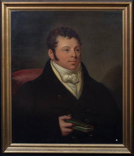 PORTRAIT OF A MR EDWARD DYER OIL PAINTING: Year: 19th century Size: 34.5" x 29" Medium: Oil Description: Large oil on canvas portrait of Mr. Edward Dyer from the Kasauli Distillery in England in the 19th century. Excellent state and quality An