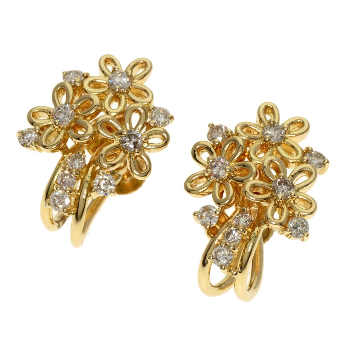 DIAMOND FLOWER MOTIF EARRING K18 YELLOW GOLD: Diamond flower motif Earring K18 Yellow Gold Brand: SELECT JEWELRY Type: Earring Material: K18 Yellow Gold Color: Exterior Color Gold Size: Top Size:0.6inch/15.7x11.5mm Accessories: None A