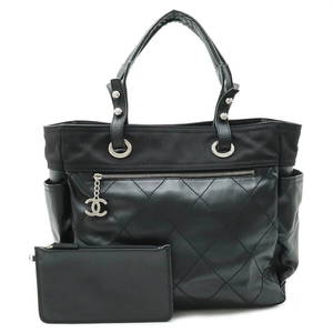 CHANEL PARIS BIARRITZ GM LEATHER BLACK WITH POUCH TOTE BAG