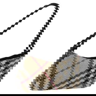 BURBERRY NOVA CHECK HAND BAG WOOL BEIGE SILVER: BURBERRY Nova Check Hand Bag Wool Beige Silver Brand: BURBERRY Type: Hand Bag Material: Wool Color: Beige / Silver Size: W9.4 x H4.3 x D2.0inch(Approx) Handle Drop:8.3inch(Approx) Accessories: No