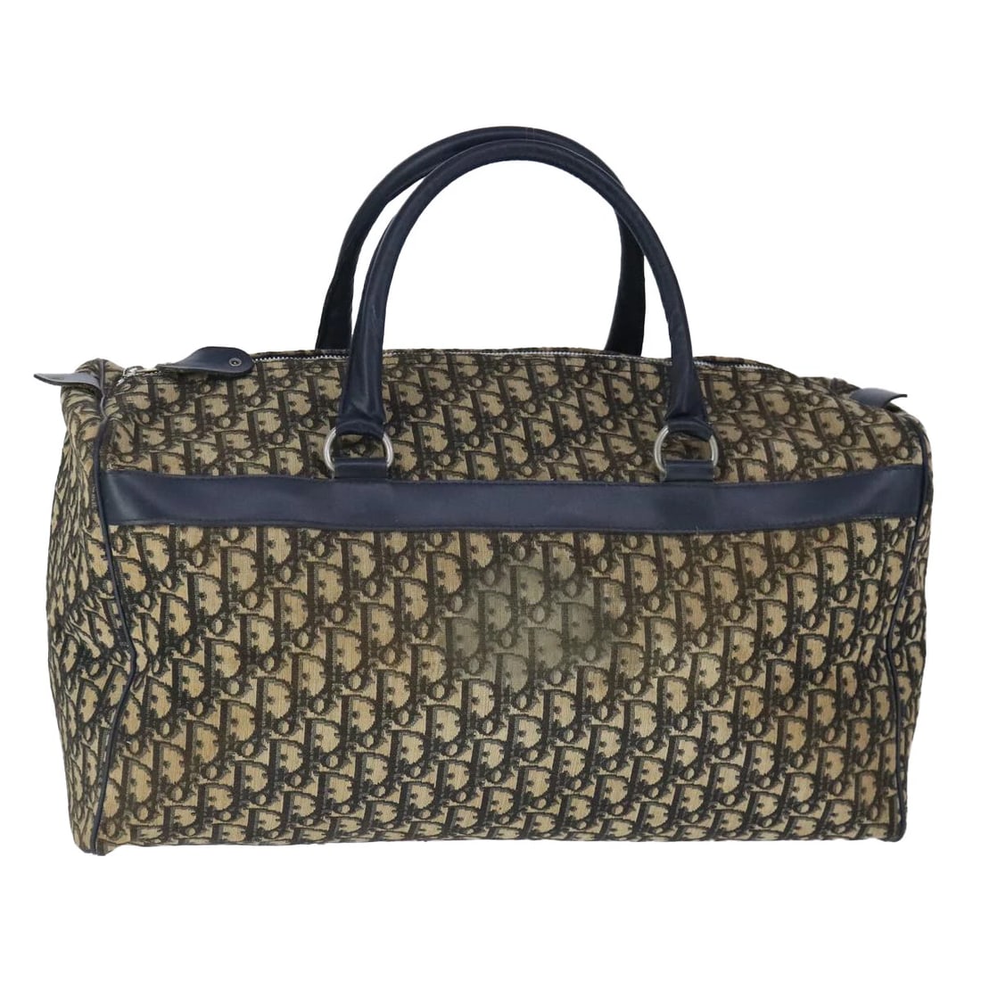 CHRISTIAN DIOR TROTTER CANVAS BOSTON BAG NAVY SILVER: Christian Dior Trotter Canvas Boston Bag Navy Silver Brand: Christian Dior Type: Boston Bag Material: Trotter Canvas Color: Navy / Silver Size: W18.1 x H10.2 x D8.3inch(Approx) Handle Drop:3.5inch(App