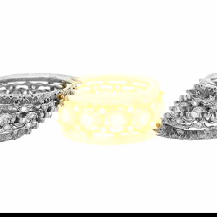 BUCCELLATI RETIRED 18KT GOLD ETERNITY BAND RING: BUCCELLATI Retired 18kt Gold Eternity Band Ring Brand: Buccellati  Type: Ring  Material: Metal  Color: Multi-Tone  Clarity: Diamond Clarity - SI1 - SI2  Size: 5 US  Accessories: None Ac