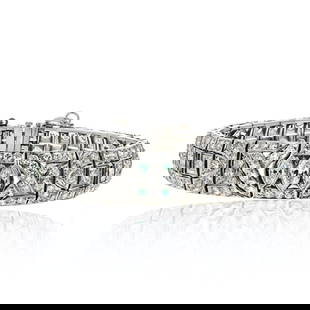 PLATINUM ART DECO DIAMOND AND EMERALD BRACELET: Platinum Art Deco Diamond And Emerald Bracelet Metal Type: Platinum  Condition: Excellent  Size: None  Description: Immerse yourself in the timeless elegance of the Platinum Art Deco Diamond and Emera